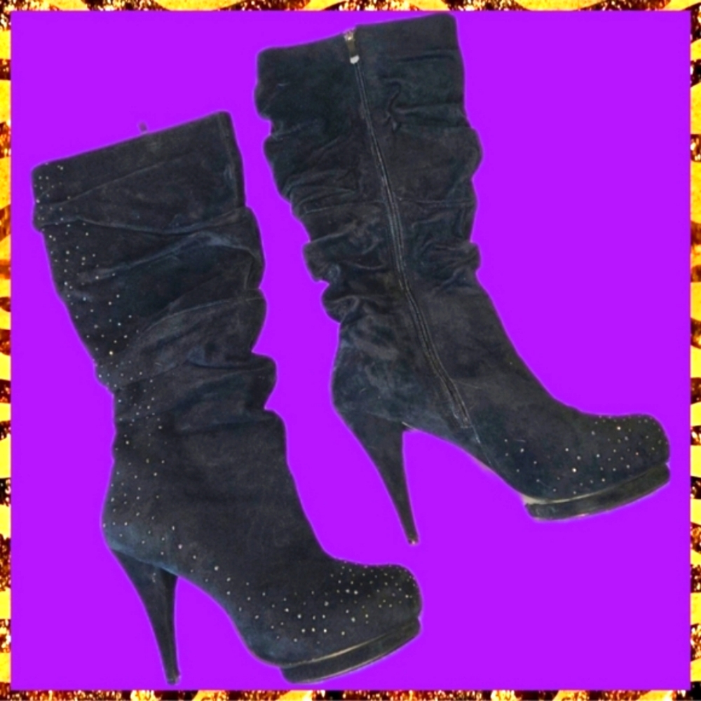 Womens size 10 Stiletto Rhinestone Suade Casino Boots  VERY COMFY